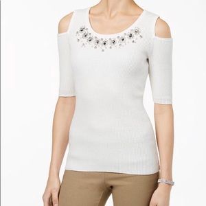 INC Embellished Cold shoulder sweater top